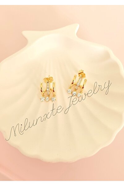 MİLUNXTE أقراط Xuping الفاخرة المقاومة للصدأ بلون ذهبي مع أحجار كريمة، موديل ...