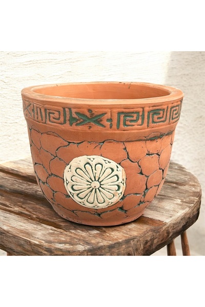 egesaksı Battal boy antik sırlı  kırmızı çömlek saksı