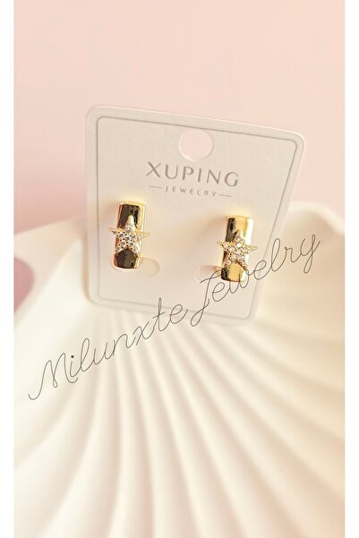 MİLUNXTE أقراط Xuping الفاخرة المقاومة للصدأ بلون ذهبي من الفولاذ، أقراط دائر...