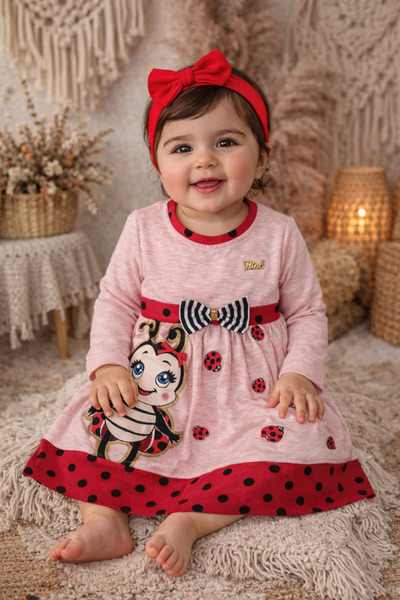 esmababykids Kız Elbise Arı Baskılı Penye Elbise