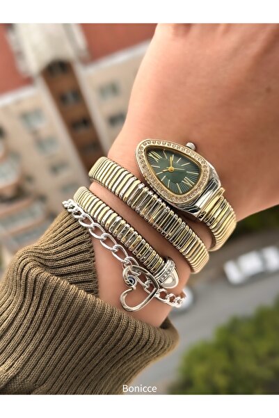 Bonicce Special Metal Cord in Gift Box Silver Color Green Dial Women's Wristw...
