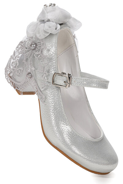 Aykatrend Silver Colored 4 cm Ballerina Heeled Girl's Shoes