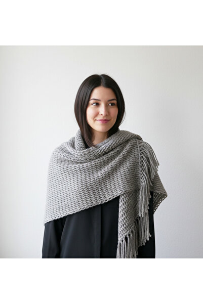 Knittingbirdshop Tunus İşi El Yapımı Şal – Yumuşak Yün Akrilik Karışımı Hediye