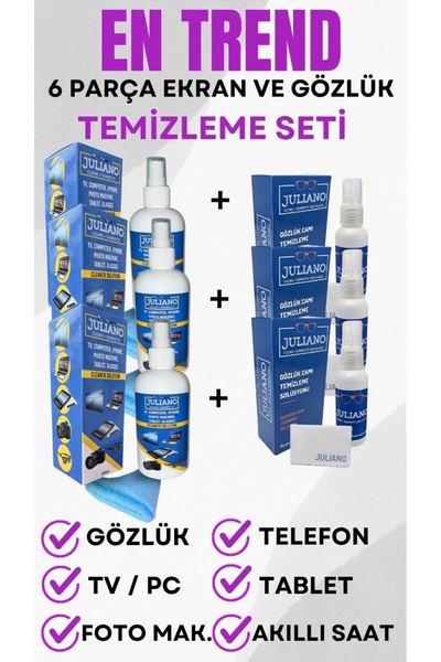 JULIANO 3 Adet 250 ML + 3 Adet 50 ML Gözlük Ve Ekran Temizleme Seti
