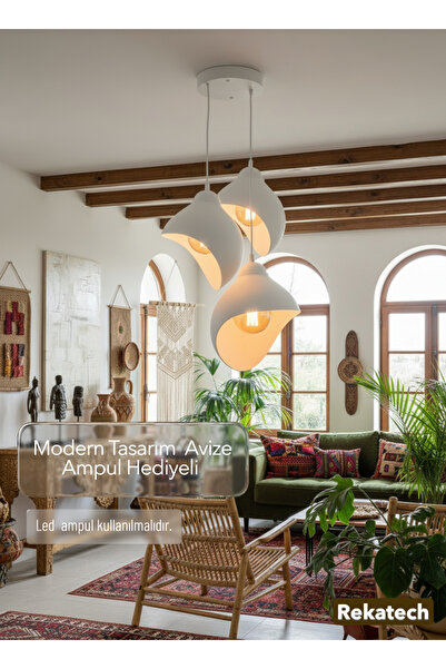 Rekatech Üçlü Sarkıt Avize Rustik E27 Modern Avize Bohem Beton Görünüm (Ampul...