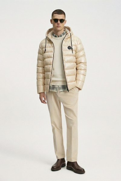 D1fference Erkek Bej Su ve Rüzgar Geçirmez Kuş Elyaf Dolumlu Spor Mont