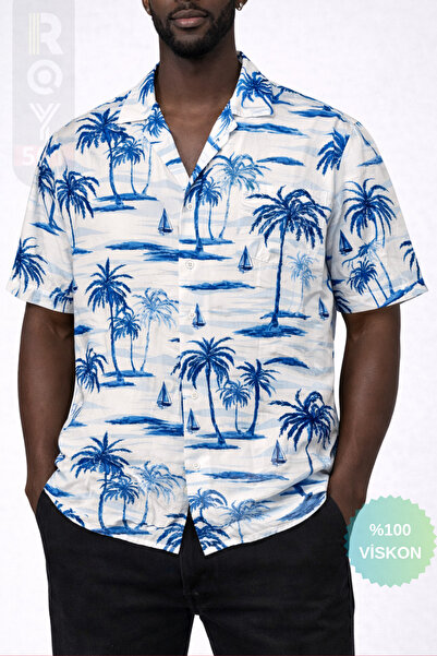ROY501 Men's Short Sleeve Shirt Palm Pattern Short Sleeve Shirt Summer Shirt ...