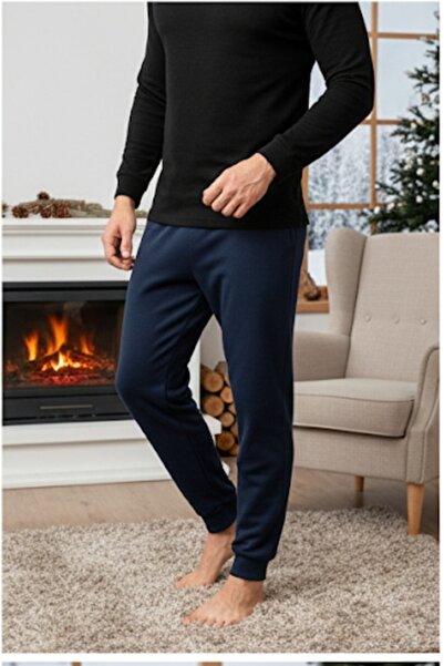 Pi Giyim Мъжки зимни пижами с подплата от шерпа, удобни, меки, с дебела подплата