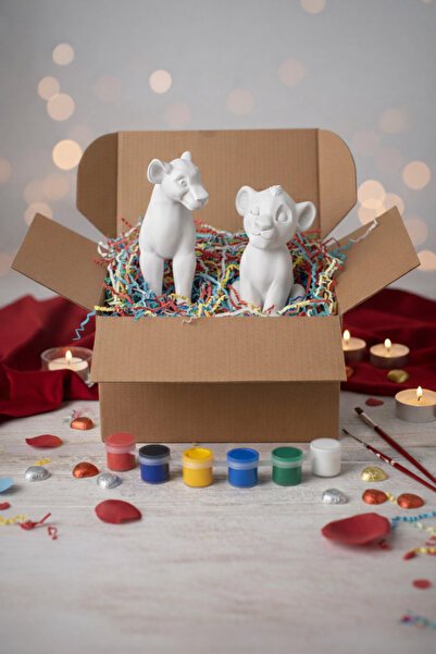 PRİNTELLA Sevgililer Günü Özel Simba & Nala Boyanabilir Figür Seti - 6 Renk B...