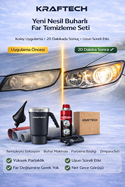 kraftech Buharlı Araba Far Temizleme - Parlatma Seti