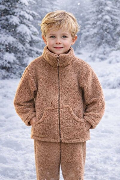 BEBEĞİME ÇORAP سترة صوفية بياقة واقفة من القطيفة باللون البني للأطفال البنات ...