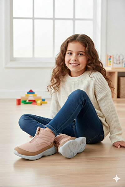 Jump 29177 Roz somon cu fermoar - Cizme casual maro pentru fete