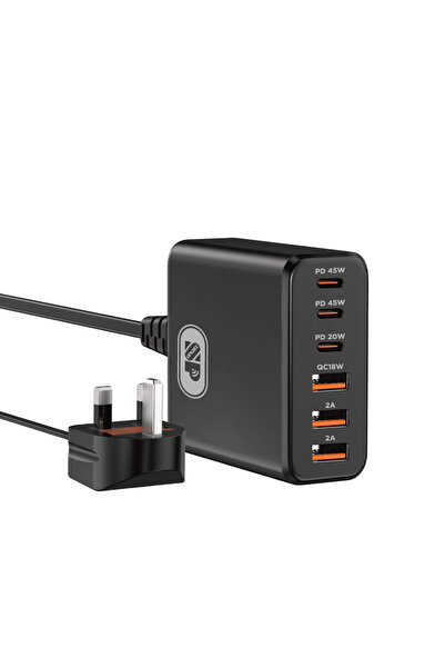 Generic شاحن حائط متعدد المنافذ بقوة 120 وات - يشحن 6 أجهزة (3 منافذ USB-C PD + 3 منافذ USB)
