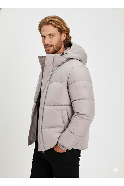 Jack & Jones JJEBRADLEY PUFFER HOOD SN Kapüşonlu Regular Fit Bej Erkek Mont 1...