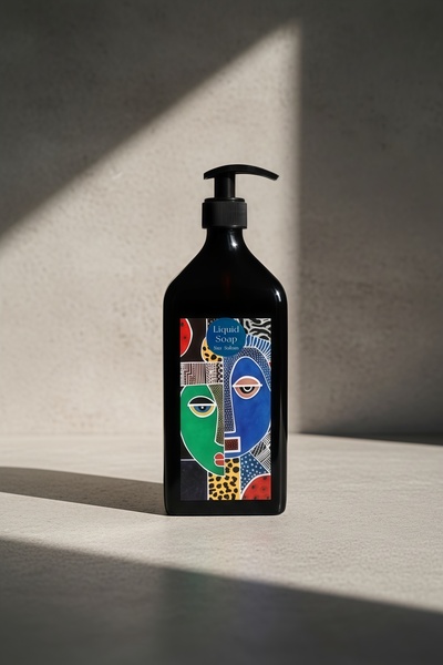 ARİENEL Sıvı Sabunluk | 500 ml | Amber Cam Şişe | Art Series | Faces