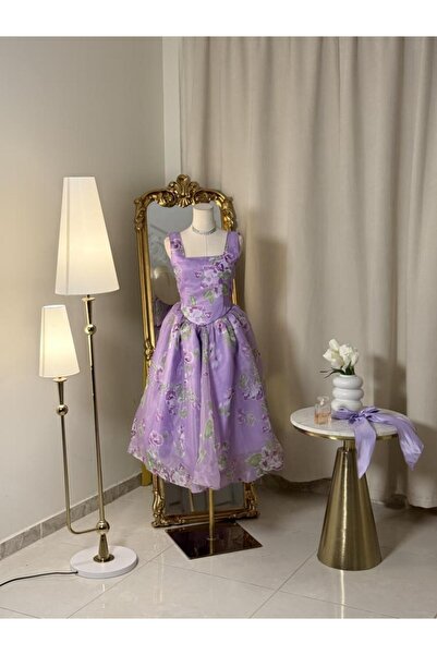 vanus fashion 6072 -فستان مشجر مع ربطة