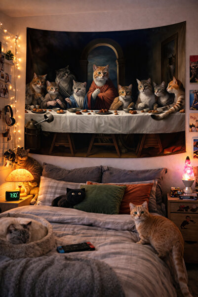 Vendini Kedi Konseyi Toplandı :) Duvar Örtüsü Duvar Halısı Wall Tapestry