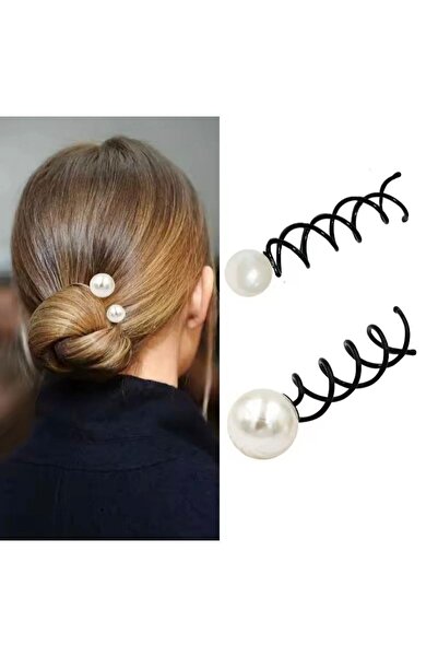 monalisatoka Kadın Siyah İncili Spiral Saç Topuz Tokası 2 Adet