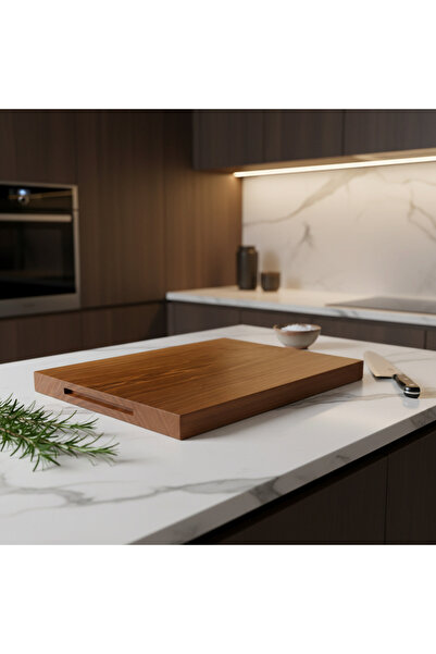 qarqa Doğal Ceviz Ekstra Kalın Şef Tipi Kesme Tahtası -45x30x3 cm -Lazerle Üc...