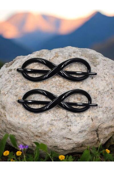 Marchen Collection Kadınlar İçin Siyah Sekiz Modeli Toka 2 li Set