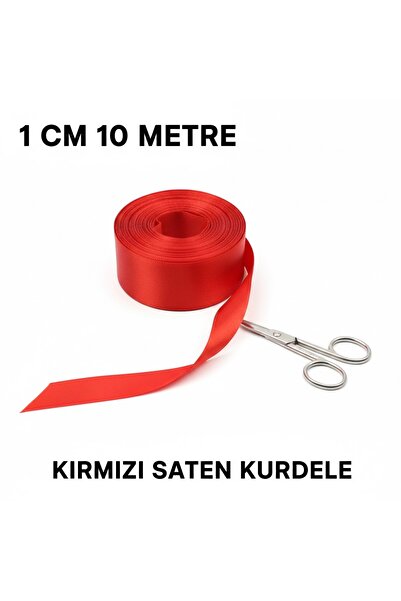 serap çiçekçilik Kırmızı Saten Kurdele 1 Cm. 10 Metre.
