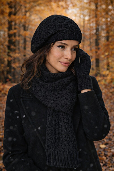 laviyonsa Knitwear Scarf Beanie Gloves Set Winter