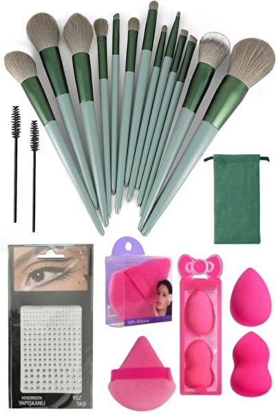 HİROS'H 20 Parça Lüx Makyaj Fırçası Seti Makyaj Süngeri Kaş Fırçası Üçgen Pud...