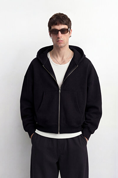 TWILIT Oversize Basic Fermuarlı Sweatshirt Hırka Hoodie %100 Pamuk, Şardonlu ...
