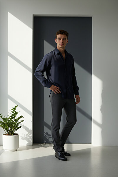 A&O Style قميص رجالي بأكمام طويلة من قماش توك مودال باللون الأزرق الداكن بوزن...