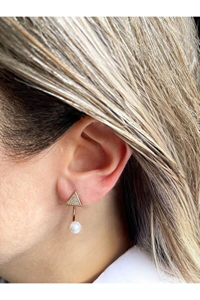 GOX أقراط Xuping من الذهب الوردي ذات الاستخدام المزدوج على شكل مثلث مرصع باللؤلؤ