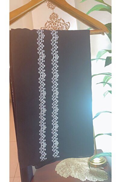 Veil Designer طرحة سودة ببتطريز طول الطرحة بقماش ياباني بوال تطريز أبيض و رما...