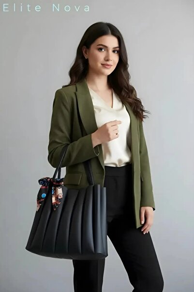 eliteshop ELİTE NOVA SHOPPİNG Kadın Pileli Fularlı Makyaj Çanta Hediyeli Deri...