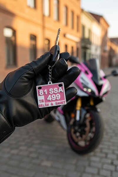 hediyesepetinde 2ADET ÇİFT TARFLI💖 Kişiye Özel Pembe Motorsiklet Plaka Anaht...