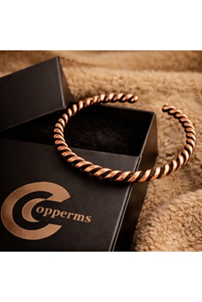 COPPERMS El Yapımı Dövme Kalın Burgu Saf Bakır Bilezik Manyetik Alan Bilekliği.