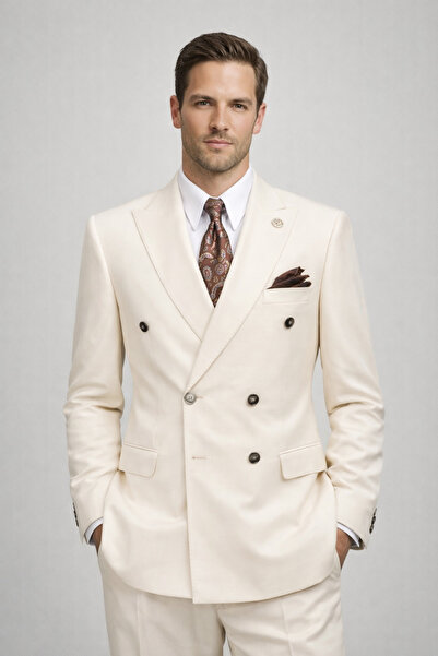 ilayda emir Krem rengi kırlangıç yaka Kruvaze Takım Elbise günlük ve özel gün...