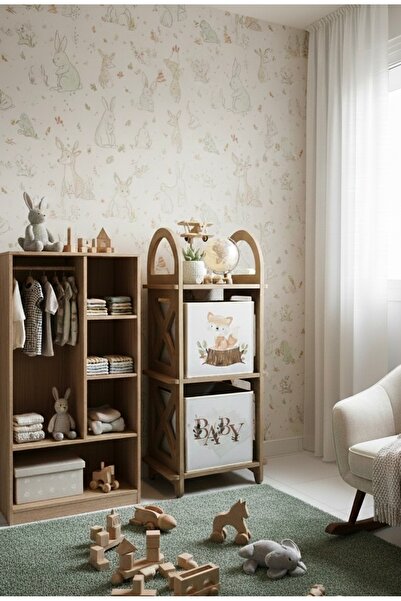 WOODEN MAN Ahşap Oyuncak Dolabı Raf Düzenleyici Çocuk Odası Dekoratif Kitaplı...