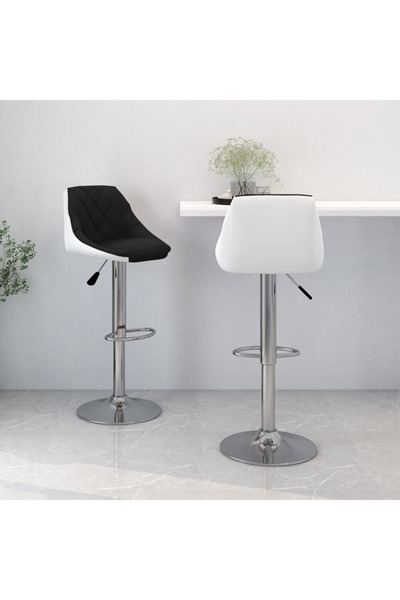 vidaxl كرسيان بار، قطعتان، جلد صناعي أسود وأبيض