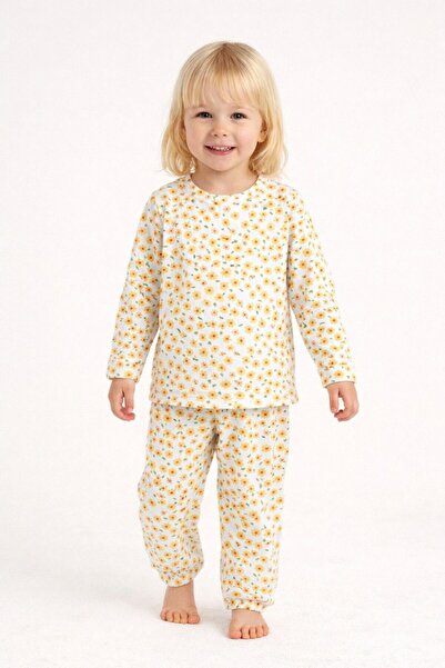mışıl mışıl kids طقم بيجامة من قماش الإنترلوك ذو اللون الأصفر المزين بالزهور ...