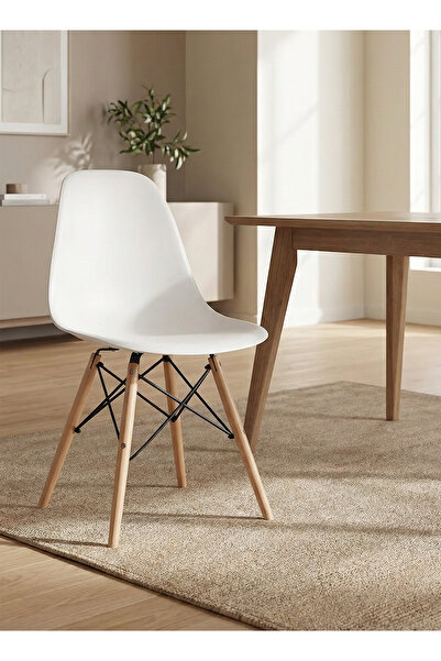 Taimi كرسي بلاستيكي حديث من قطعة واحدة بأرجل خشبية، شل لاونج، أبيض - 70 ارتفا...