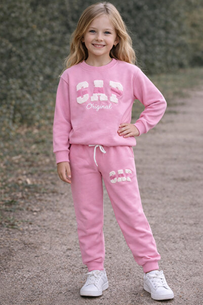 NOBLEKIDS طقم علوي وسفلي مطرز باللون الوردي – للفتيات، من عمر 3 إلى 10 سنوات