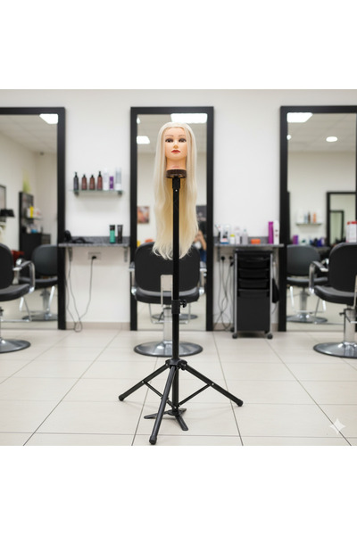 Mina Peruk Kuaför Eğitim Mankeni İçin Ayaklı Metal Tripod - Siyah + Taşıma Ça...