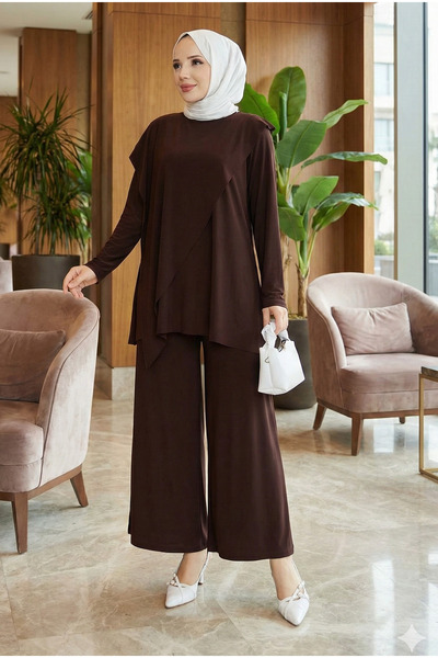 modamira Kadın Sandy Kahve Omuzdan Kanatlı Tunik Tarz Davet Tasarım Genç Anne...