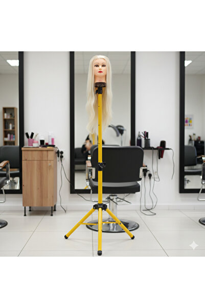 Mina Peruk Kuaför Eğitim Mankeni İçin Metal Tripod - Sari + Taşıma Çantası