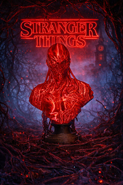 PurpleJam Stranger Things Vecna Kan Kırmızı Dekoratif Büst 19 cm – 3D Damar D...