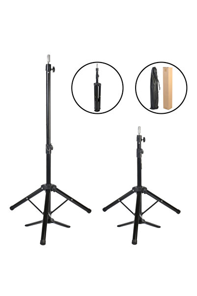 Mina Peruk Kuaför Eğitim Mankeni İçin Ayaklı Metal Tripod - Siyah + Taşıma Ça...