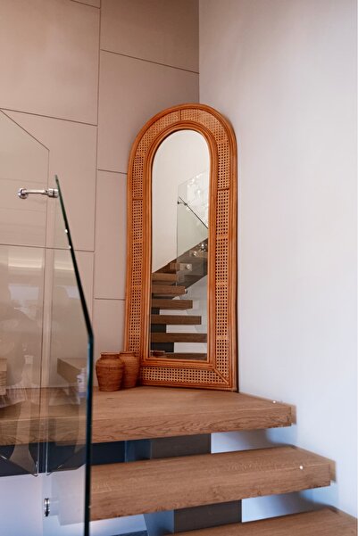 Bohe Collection Özel Tasarım Hazeranlı Rattan Bohe Boy Aynası 70x170cm