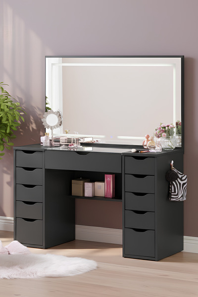 benim odam Diva Cam Tablalı Full Led Dokunmatik Aynalı 11 Çekmeceli Kulis Mak...