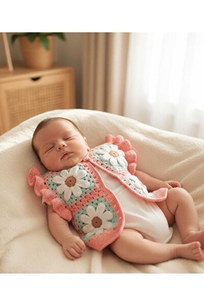 NEXT LİFE STORE El Örgüsü Çiçek Motifli Bebek Yeleği Kız Bebek, El Yapımı