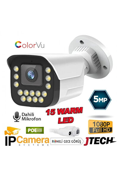 jetucuzal J-TECH JT-9090 5MP SESLİ IP Bullet 15 LED PoE 3.6MM Network Kamera ...