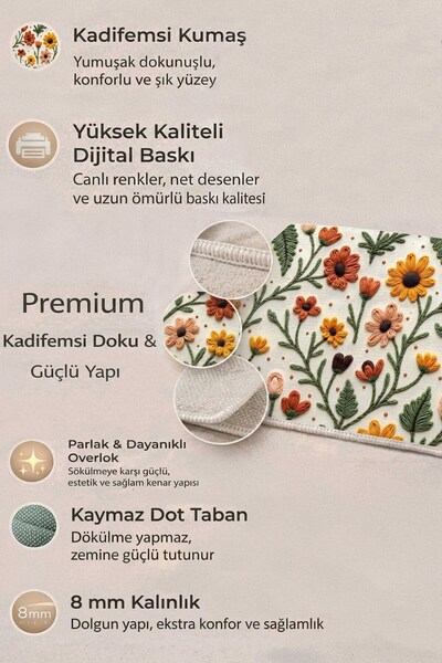 Artvibe Punch Nakış Desenli Dijital Baskılı Sarı Turuncu Sonbahar Temalı Kapı Önü Paspası